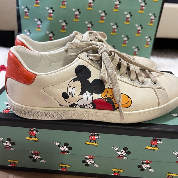 SOLD - Gucci x Disney Mickey Mouse Ace Low Distressed Sneakers - Picture 1 of 10
